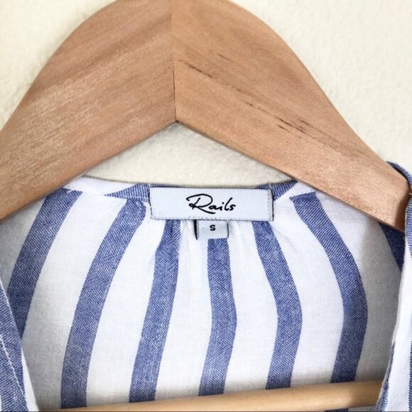 RAILS Striped Linen Tie Front Mini Dress in Blue White - Picture 11 of 12